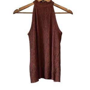 MNG Suit Women's Sleeveless Mock Neck‎ Pleated Top Bronze Size XS